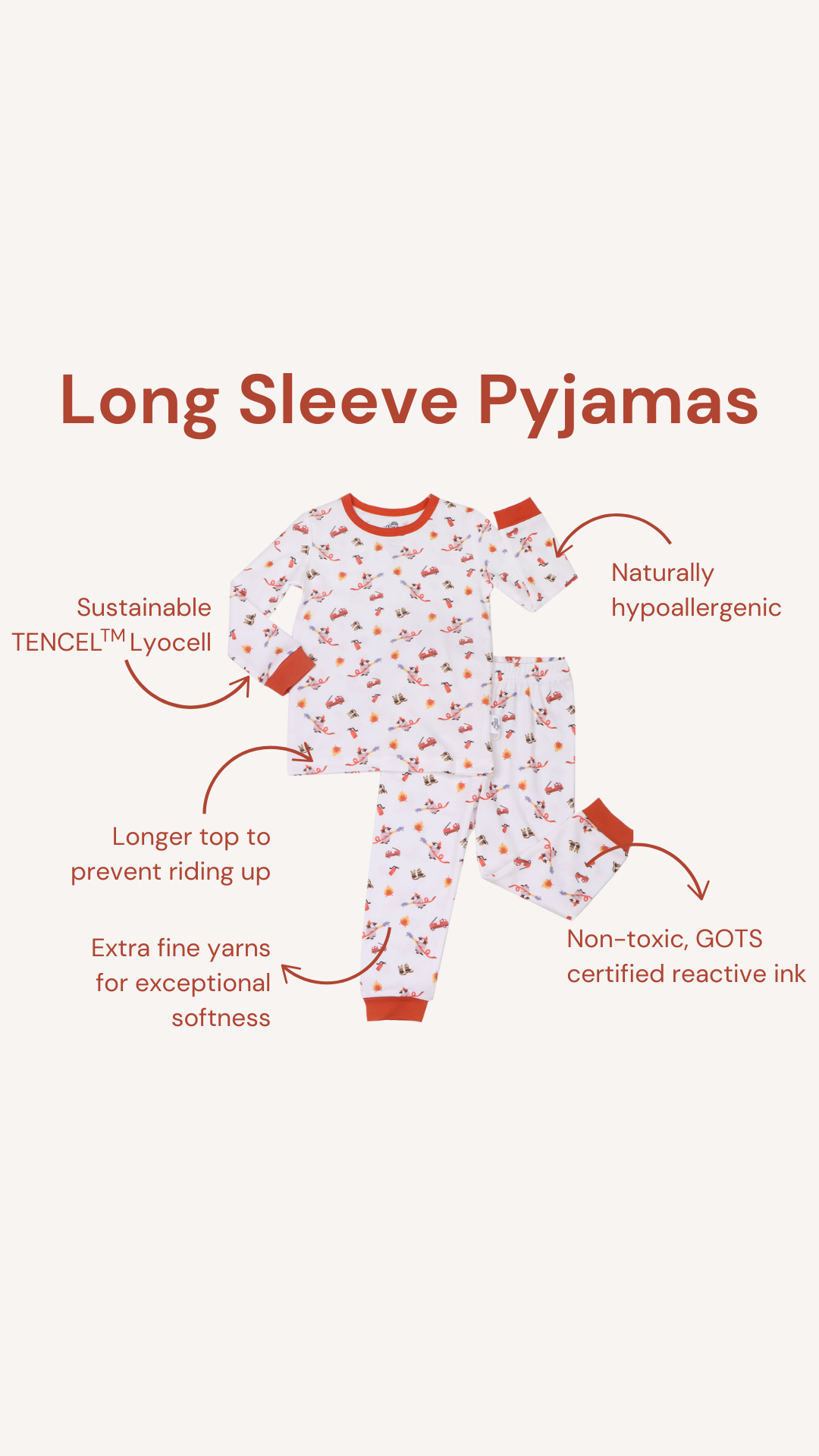 Firefighter Penguin Ultra Soft, hypoallergenic and breathable TENCEL™ Long Sleeve PJ Set - description